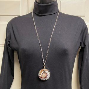 New Ocean Wave Lampwork Glass Pendant Handmade + 29 inch Stainless Steel Chain